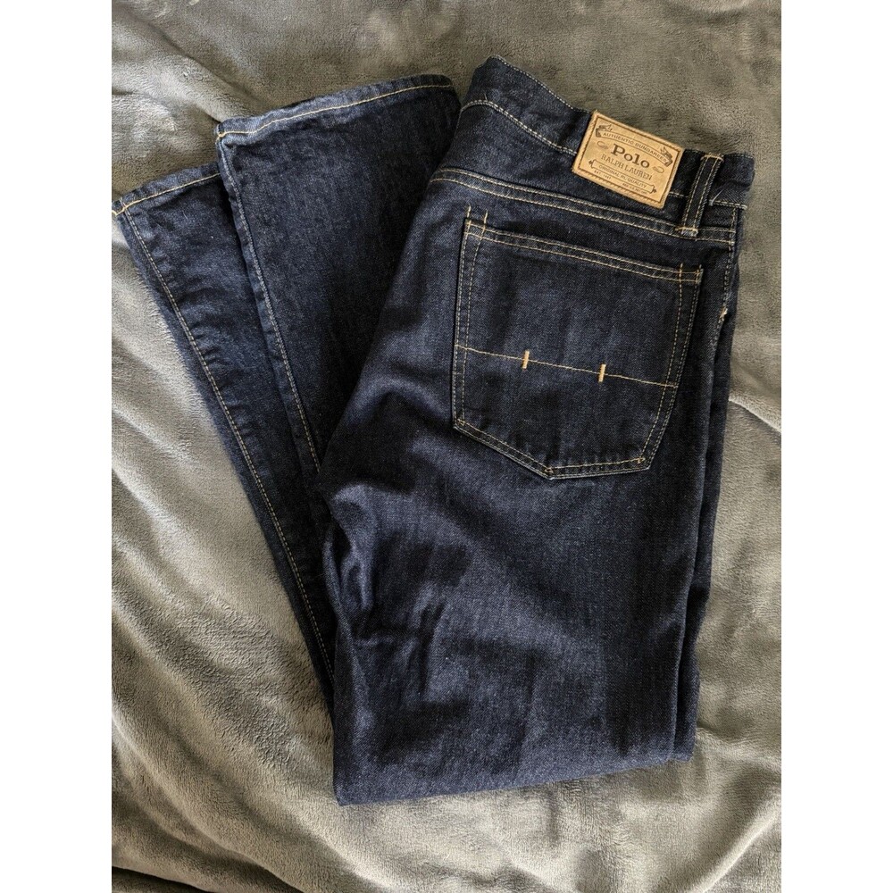 Polo Ralph Lauren R154SD Slim Straight Jeans 36x30 Dark Denim RL Leather Patch - Picture 11 of 14